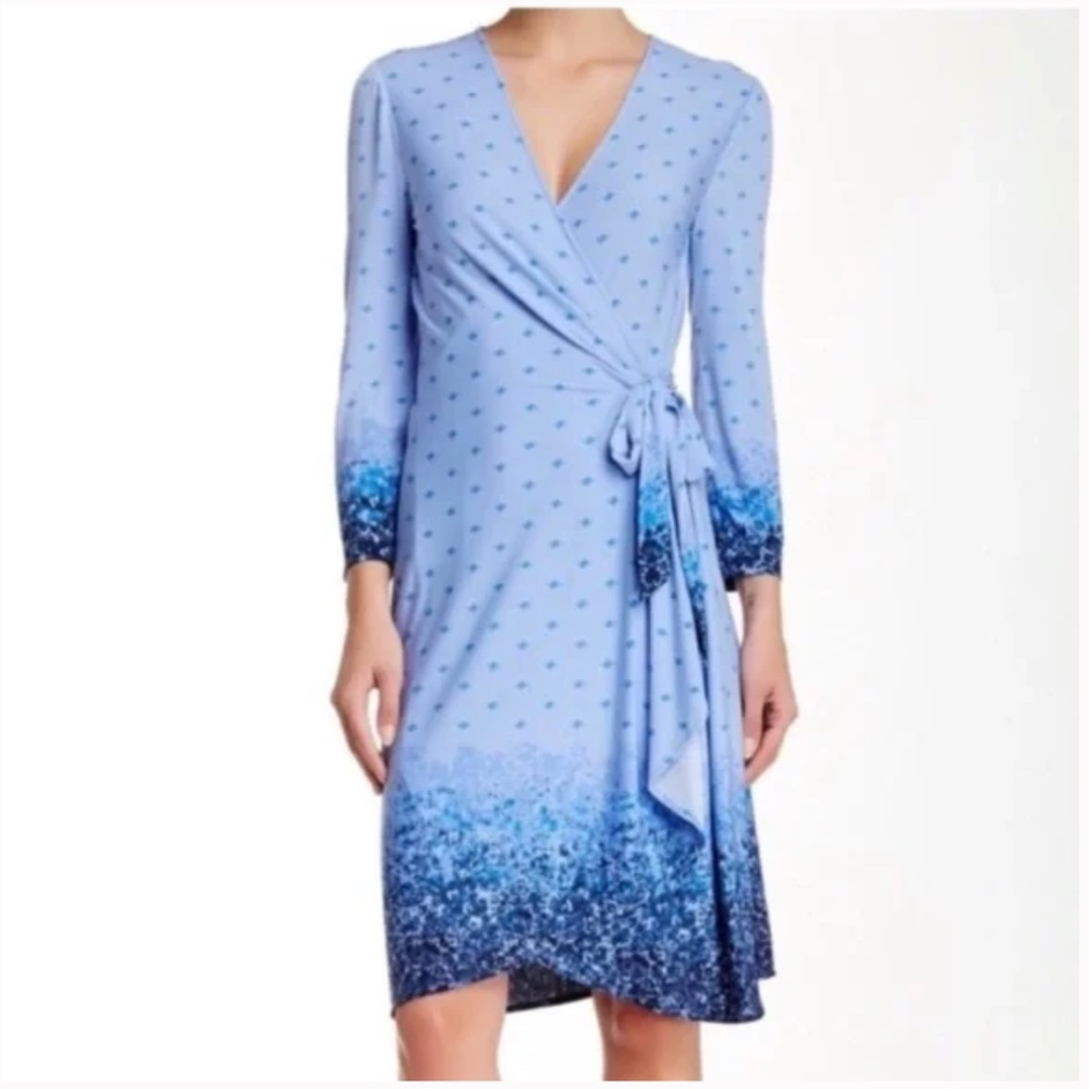 BCBGMAXAZRIA: Adele Blue Floral Wrap Dress (NWOT) - Picture 1 of 4